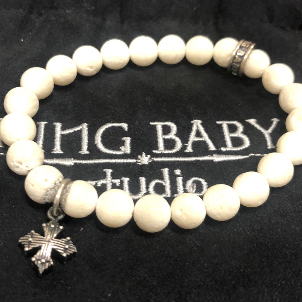 King Baby Studio White Coral Bracelet with Cross